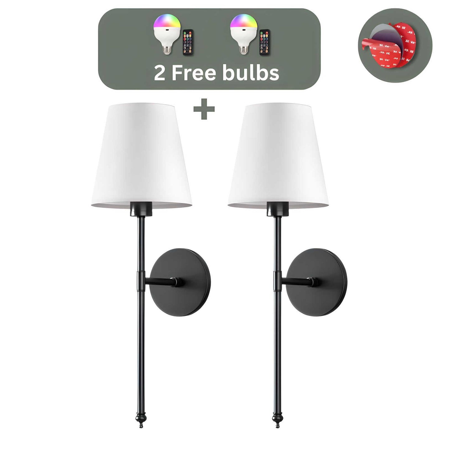 Set of 2 Wireless Wall Sconces with Bulbs Included