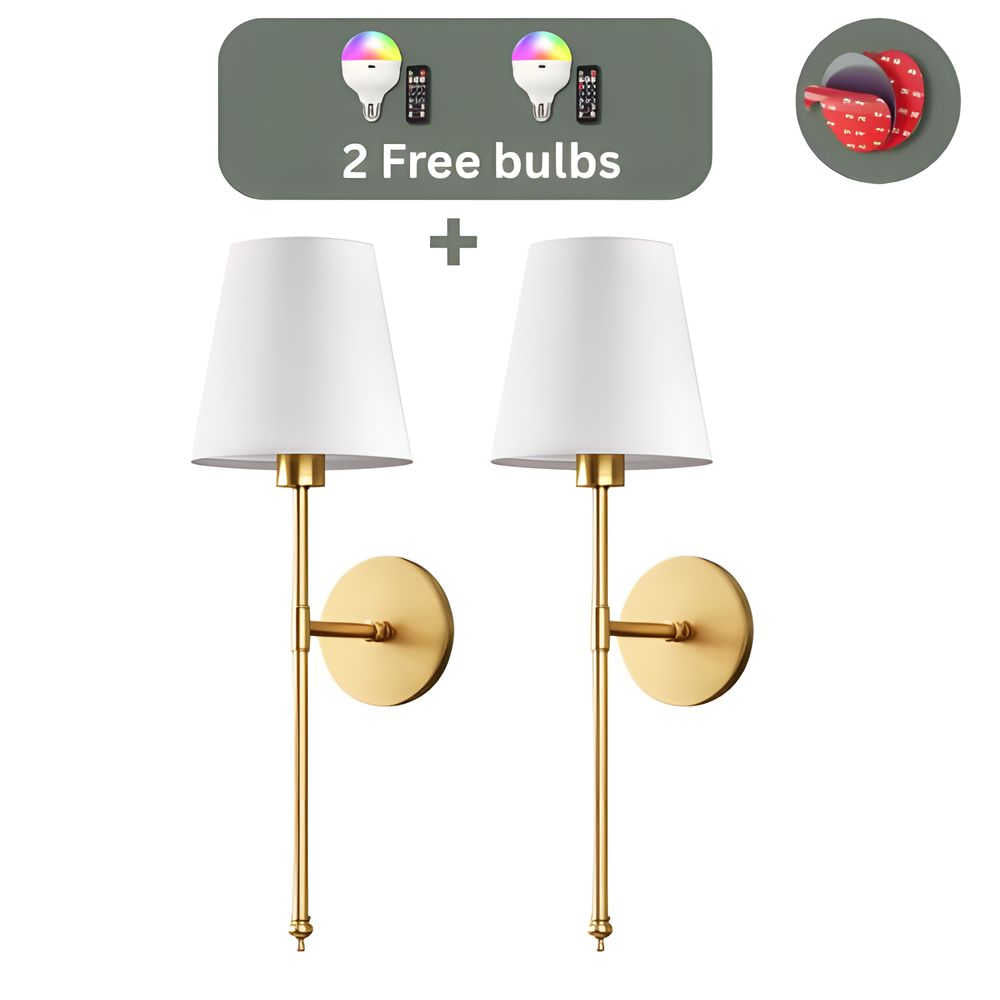 Set of 2 Wireless Wall Sconces with Bulbs Included