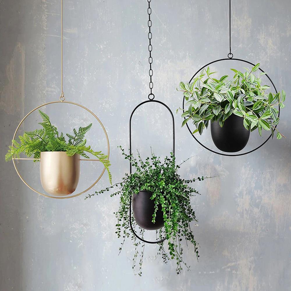 hanging circle planter Metal Halo Hanging Planter Black / Round
