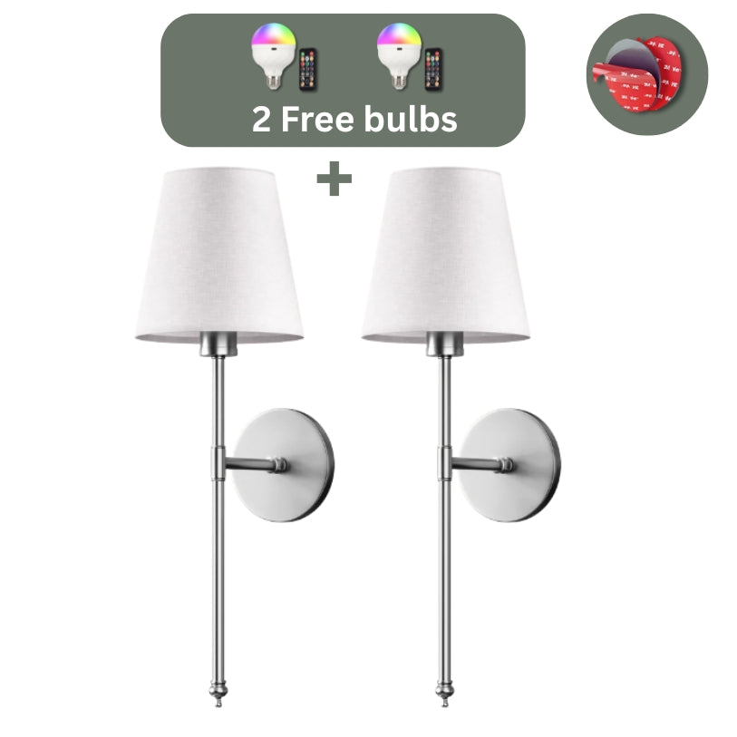 Set of 2 Wireless Wall Sconces with Bulbs Included