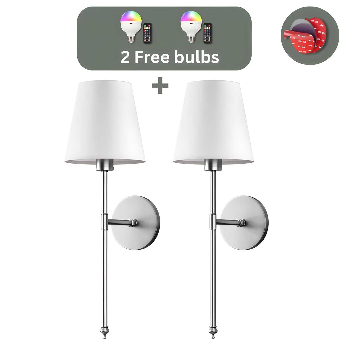 Set of 2 Wireless Wall Sconces with Bulbs Included