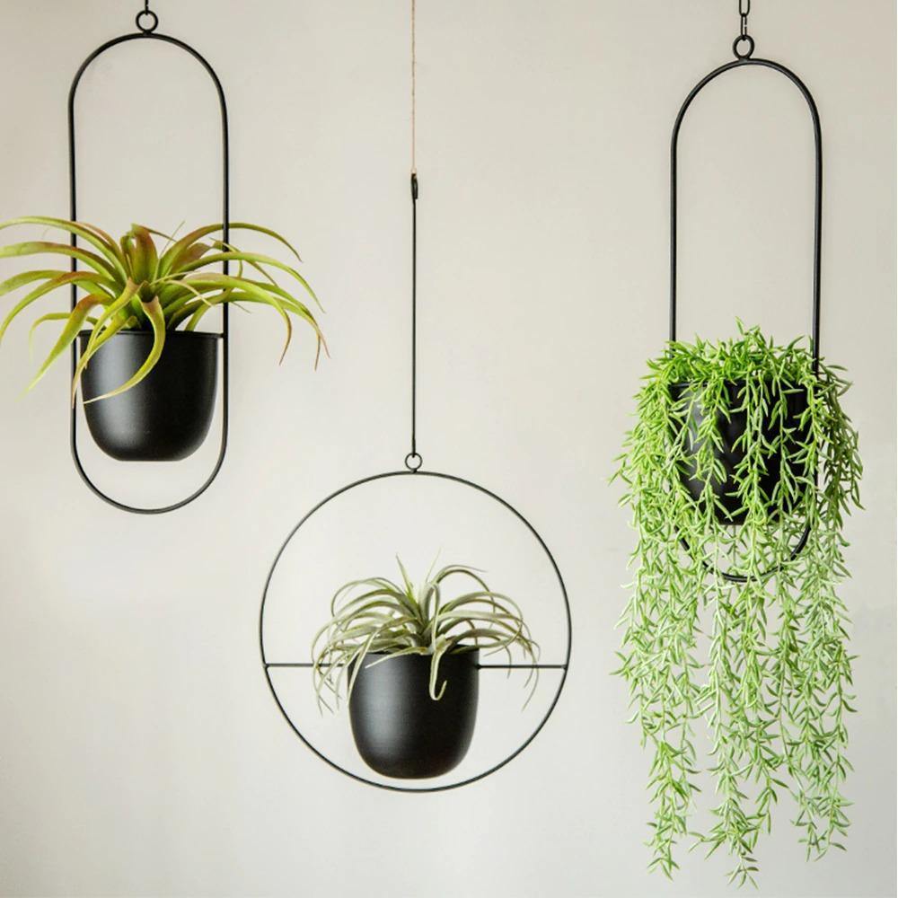 metal hanging planter Metal Halo Hanging Planter Black / Round